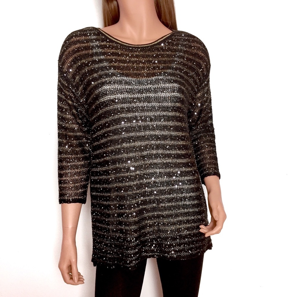 Sequined Black &  Gold Loose Knit Sweater